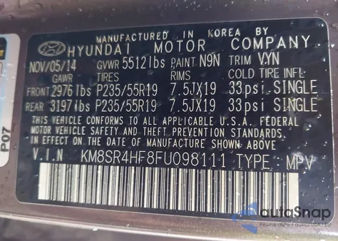 2015 Hyundai Santa Fe Limited from USA, damaged, VIN KM8SR4HF8FU098111